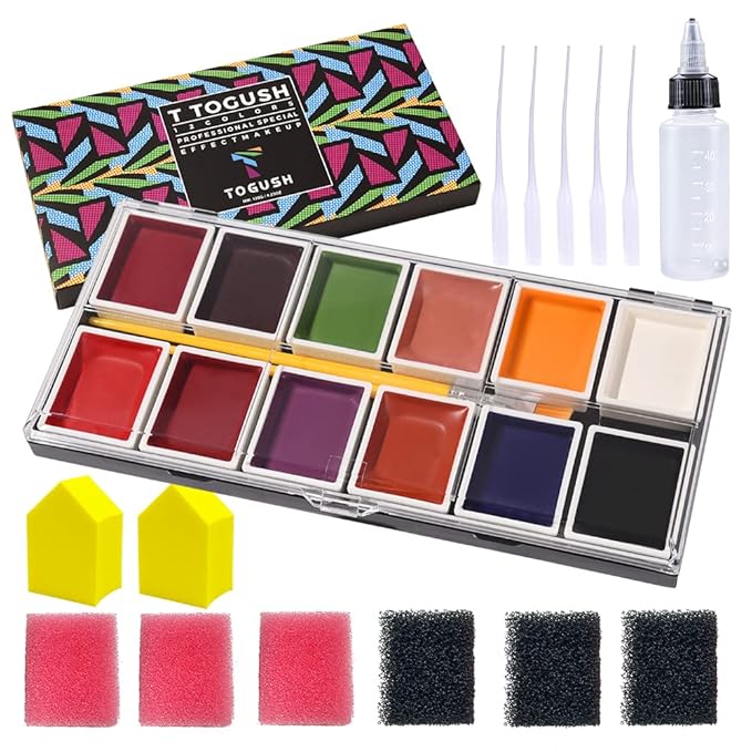 12 Colors Alcohol Activated Makeup Palette Set with Mimic Wound Sponge Makeup Egg for SFX Makeup Halloween Makeup-Velvo Beauty