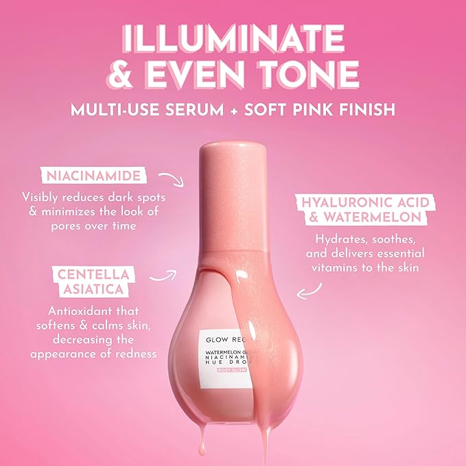 Glow Recipe Hue Drops Tinted Face Serum - Illuminating Glow Drops to Brighten & Hydrate - Skincare Makeup Primer & Liquid Highlighter to Blur Pores for a Radiant, Even Skin Tone - Rosy Glow (40ml)-Velvo Beauty