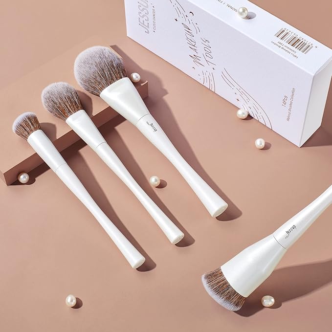 Jessup Make up Brushes 4pcs Face Makeup Brushes Set for Foundation Concealer Blush Contour Powder Highlighter, Pearl White T344-Velvo Beauty