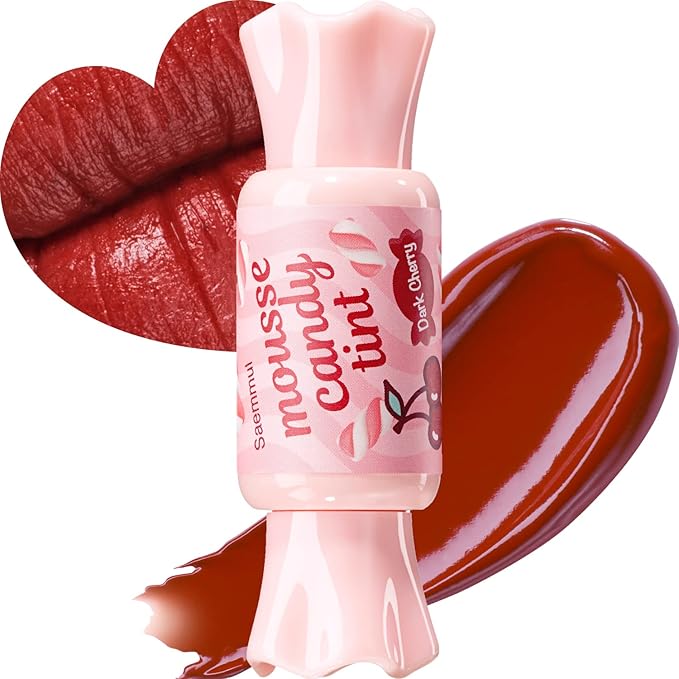 THESAEM Saemmul Mousse Candy Tint #7 Dark Cherry Mousse - High Pigment Matte Finish Long Lasting Lip Stain with Honey Extracts to Hydrate Lips - Weightless & Smudge-Proof, 0.3 fl.oz.-Velvo Beauty