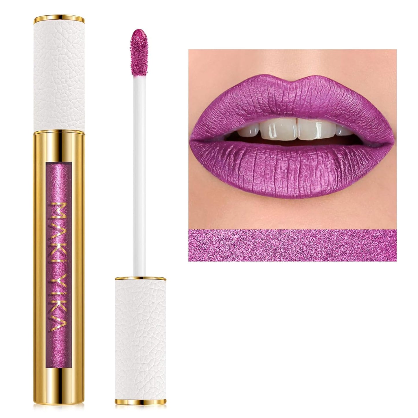 MAKI YIKA Purple Lipstick for Women Metallic Lipsticks Glitter Long Lasting Lipstick No Smudge No Transfer Liquid Pink Lip Gloss (BR07 Promise Me)-Velvo Beauty