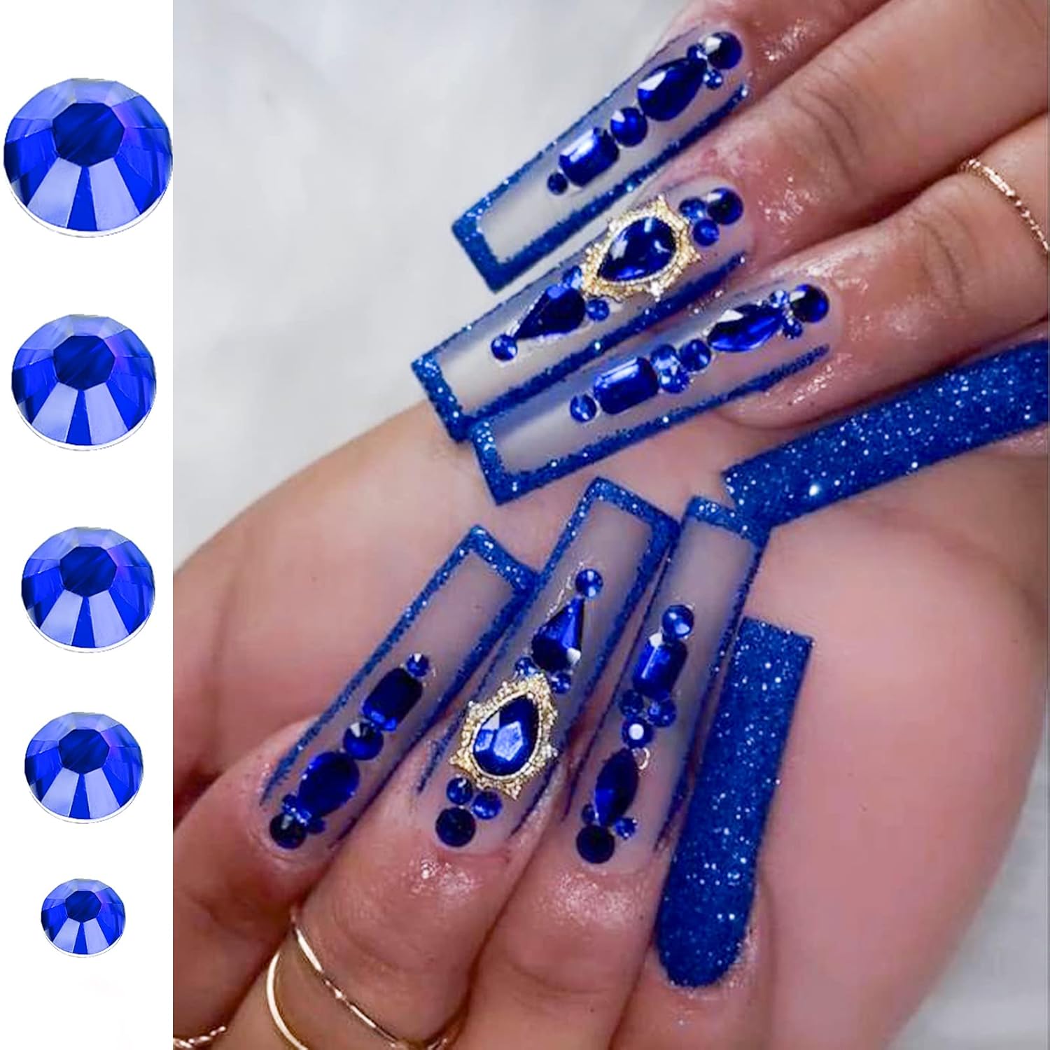 Canvalite 2784PCS Blue Rhinestones Flatback Gems, Nail Rhinestones Nail Art Gems with Glues, Pick Up Tweezers and Rhinestone Picker Dotting Pen, Nail Art Tools for Nails, Clothes, Face, Crafts-Velvo Beauty