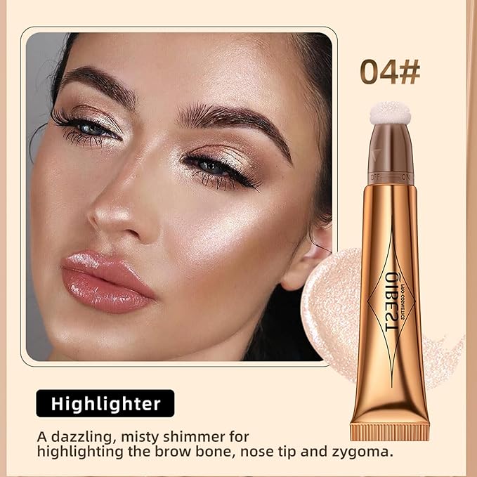 MEICOLY Liquid Highlighter Beauty Wand,Highlight Stick with Cushion Applicator,Lightweight Super Silky Cream Face Illuminator Highlight Make up,04 Pearl White-Velvo Beauty