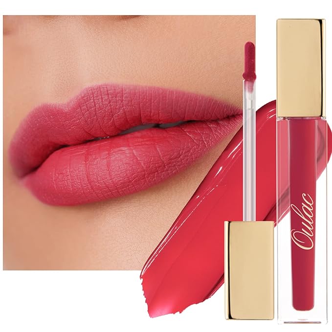 Oulac Matte Liquid Red Lipstick for Women, Long Lasting Lipstick Waterproof Lip Stain, No Transfer, Creamy High Pigmented Formula with Rose Oil, Vegan & Cruelty-Free, Light Red M08-Velvo Beauty