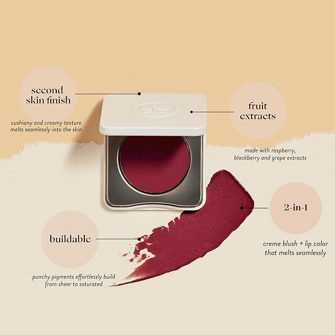 Honest Beauty 2-in-1 Creme Cheek Blush + Lip Color | EWG Verified, Vegan + Cruelty Free | Plum Berry, .1 oz-Velvo Beauty