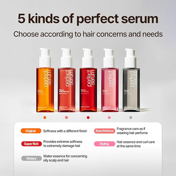 Mise En Scene Perfect Super Rich Serum with Argan Oils - Hair Essence for High Nutrition Intensive Care, Korean Hair Oil, 2.70 fl. Oz-Velvo Beauty