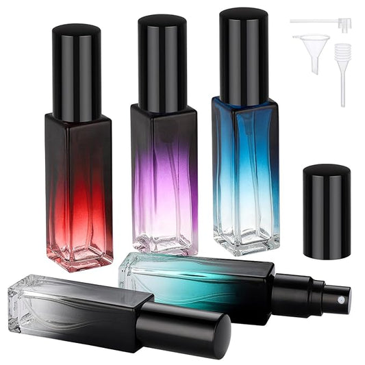 Segbeauty 0.34oz Travel Perfume Bottle Refillable, 5pcs Perfume Glass Spray Bottles, 10ml Mini Travel Atomizer Sprayer, Empty Press Pump Bottles, Cologne Atomizers with Clear Transfer Tool Set-Velvo Beauty