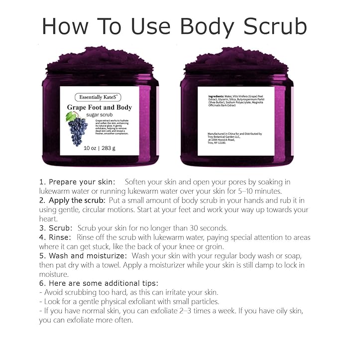 Grape Body & Foot Scrub 10 oz - Improves the elasticity and firmness of skin - Removes dead skin cells, and tighten and tone skin - The best stocking stuffer.-Velvo Beauty