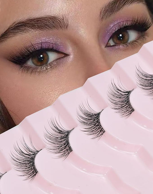 Half Lashes Natural Wispy Corner 3/4 False Eyelashes Clear Band Lashes W02-Velvo Beauty