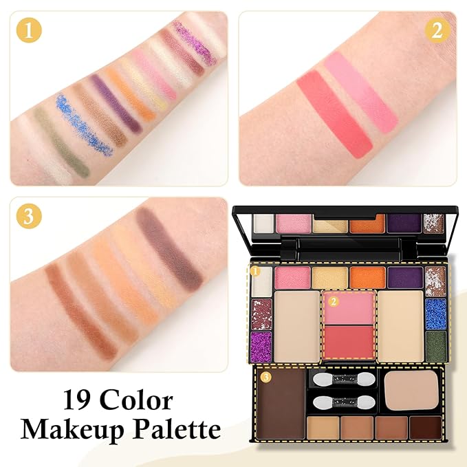 Makeup Palette Set, Makeup Kit for Women, 19 Color Makeup Set Include Matte Glitter Eyeshadow, Contour, Highlighter, Concealer, Eyebrow Powder, Blush, Mirror, Makeup Brush, Sponge-Velvo Beauty