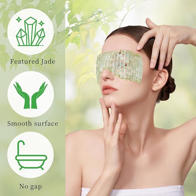 Jade Eye Mask, Eye Mask for Relaxation, Reusable Jade Eye Mask Hot or Cold Using Jade Mask Eyes Sleeping Mask for Alleviate Puffiness Face Massage Relax Eyes Meditation Beauty-Velvo Beauty