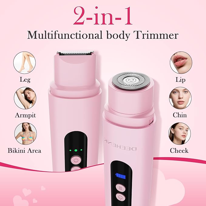 Bikini Trimmer Razors Shaver for Women: DEEHENK 2-Speed Electric Razor for Pubic Hair Dual Head Shaver Women IPX7 Waterproof Rechargeable Lady Trimmer for Bikini Underarm Body Leg Face Pink-Velvo Beauty