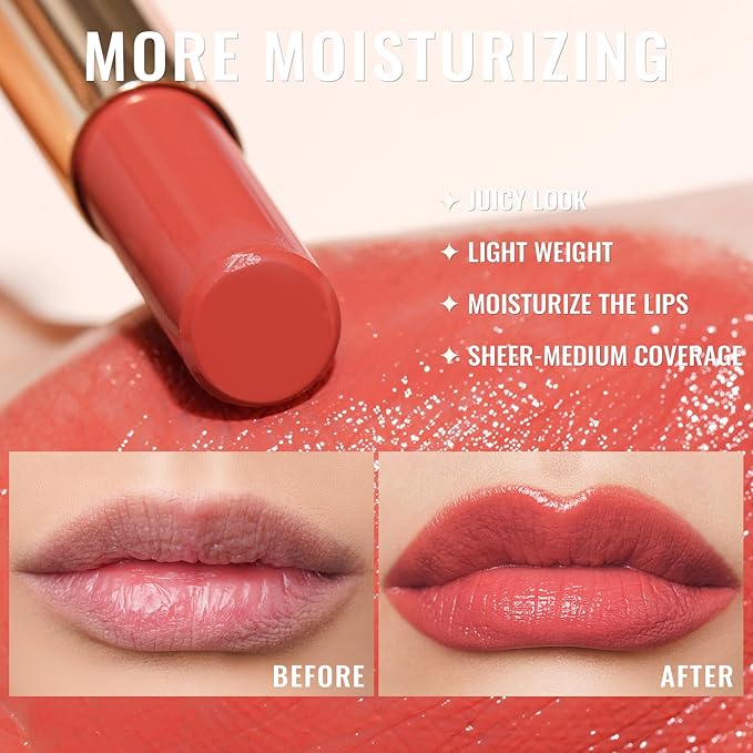 Oulac Moisturizing Shine Lipstick Red for Women - 2 in 1 Glossy Red Tinted Lip Balm, Hydrating Summer Lipstick for Dry Lips,Shine Juicy Finish Vegan 2.2g/0.07oz (16)-Velvo Beauty