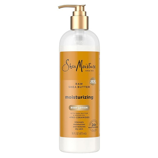 SheaMoisture Moisturizing Body Lotion with Raw Shea Butter, Argan Oil and Pro-Ceramides, Restoring Dry Skin, 24H Moisturizing 16 oz-Velvo Beauty