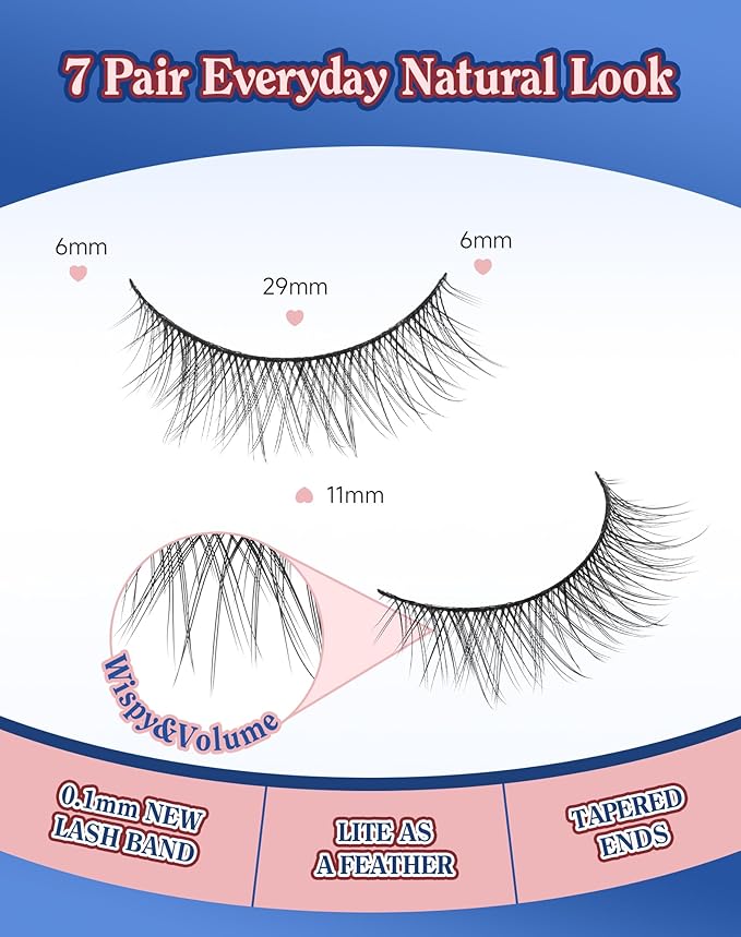 Asian Lashes Natural Wispy Everyday Flared Small Eyelashes Natural Look False Eye Lash korean Fluffy False Eyelash 7 Pairs D33-Velvo Beauty