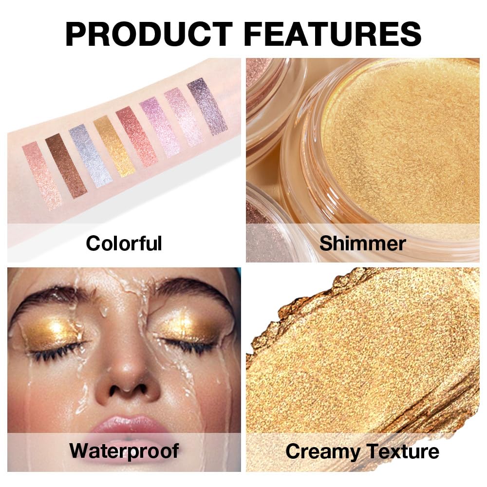 Cream Glitter Golden Yellow Shimmer Metallic Eyeshadow Palette Makeup, Natural Single Mini Instant Holographic Eyeshadow For Women, Sombras Crema Para Ojos, Talc, Paraben&Cruelty Free-Velvo Beauty