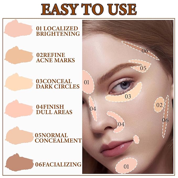 6 Colors Correcting Concealer Contour Palette,Concealer Cream Contour Makeup Palette,Contouring Foundation Highlighting Makeup Kit with Brush(02#)-Velvo Beauty