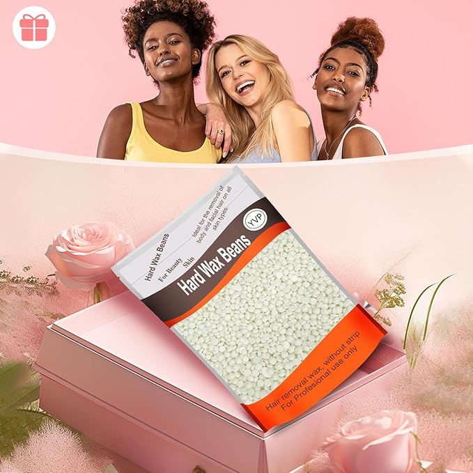 Hard Wax Beads for Hair Removal, Yovanpur Waxing Beane for Brazilian Waxing, Wax Beans for Sensitive Skin, Face Eyebrow Legs At Home Pearl Beads, 300g /bag with 10pcs Sticks(Pearl)-Velvo Beauty