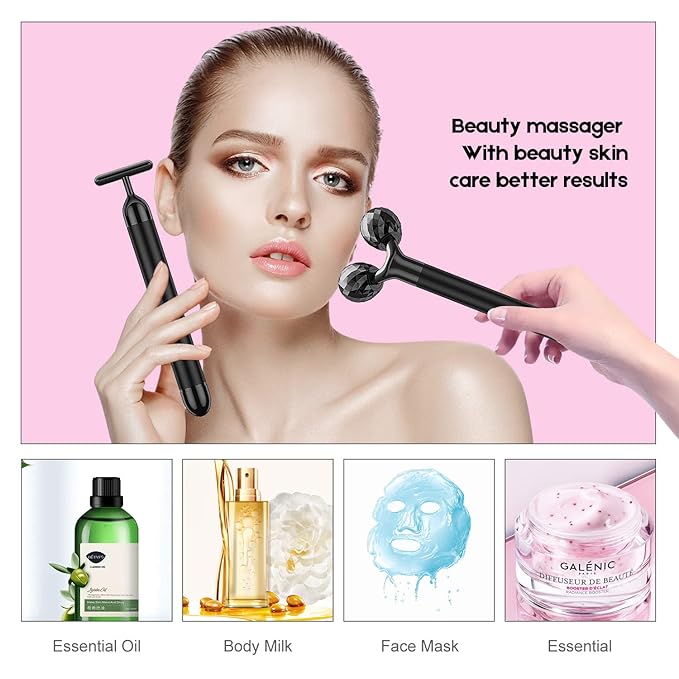 2-IN-1 Beauty Bar Electric Face Massager, 3D Roller and T Shape Arm Eye Nose Head Massager Facial Roller Massager Kit Skin Care Tools-Velvo Beauty
