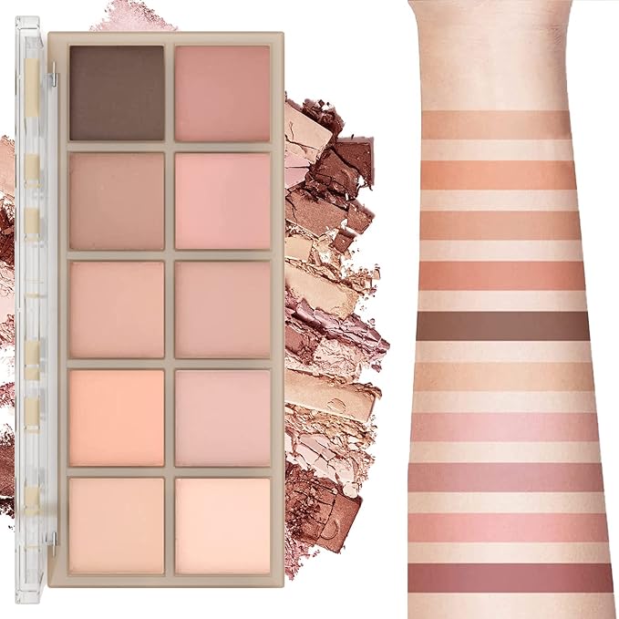 10 Colors Eyeshadow Palette Matte Naked Eye Shadow Makeup,High Pigmented, Naturing-Looking, Ultra-Blendable,Long Lasting High Pigment Nude Eyeshadow with 3 Eyeshadow Brush(Milk Tea)-Velvo Beauty