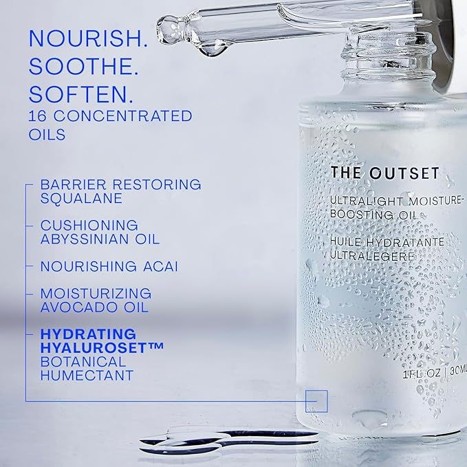 The Outset Ultralight Moisture Boosting Face Oil - Fragrance Free with Squalane - Non-clogging, Fast-Absorbing - Clean, Vegan, Gluten Free - All Skin Types, Sensitive Skin - 1 fl oz-Velvo Beauty