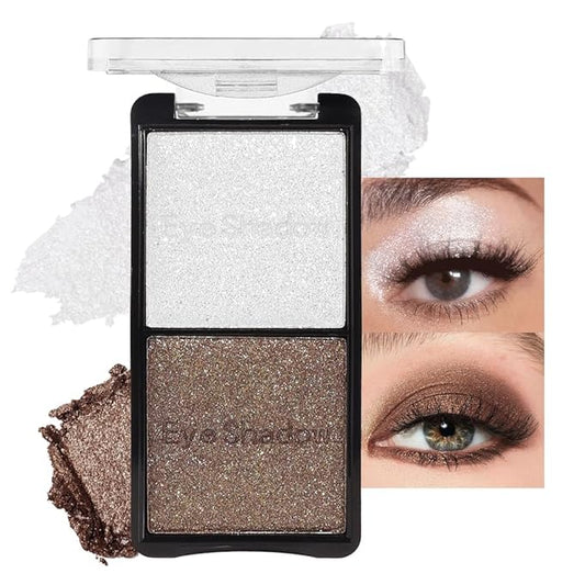 Double color eye shadow, Eyeshadows Creamy, high pigment eye makeup palette, matte shimmer metal eye shadow powder, Blendable, Ultra-Pigmented, Easy to Apply, Matte & Shimmer, (01)-Velvo Beauty