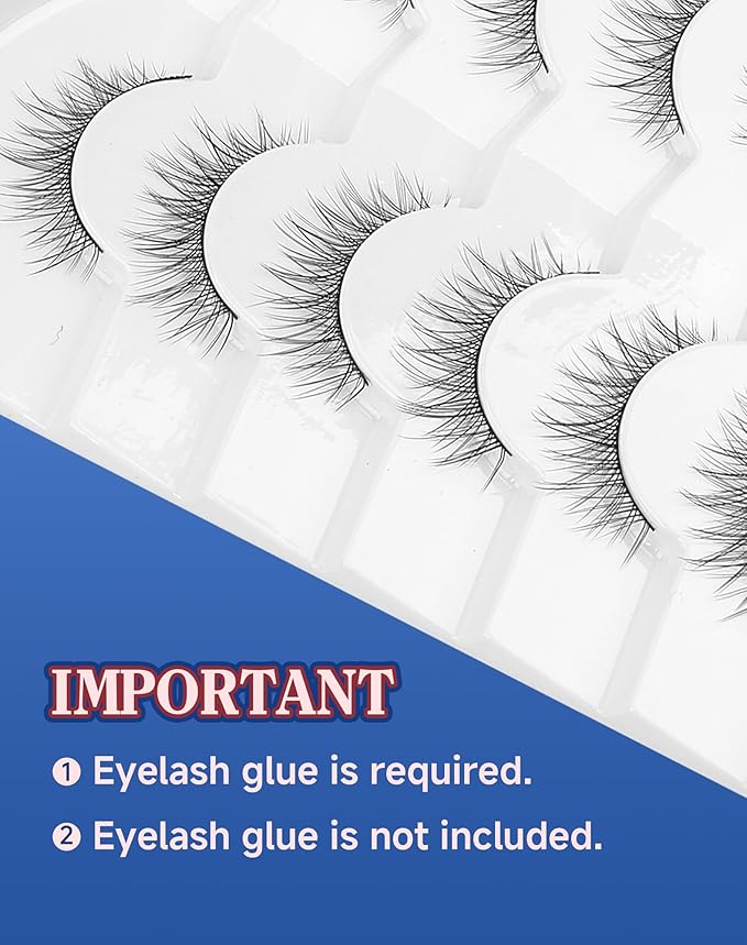 Asian Lashes Natural Wispy Everyday Flared Small Eyelashes Natural Look False Eye Lash korean Fluffy False Eyelash 7 Pairs D33-Velvo Beauty