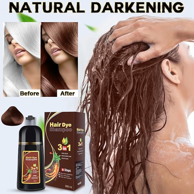 Hair Dye Shampoo Chestnut Brown Hair Color Shampoo for Gray Hair Coverage Herbal Hair Dye Shampoo 3 in 1 for Men and Women, Instant Color Shampoo-Velvo Beauty
