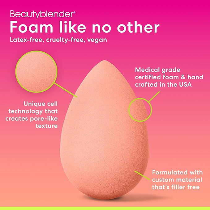 Beautyblender® | Papaya Beauty Blender Makeup Sponge, Super-Soft Foam Easily Blends Foundations, Powders & Creams, Made in USA, Reusable, Washable, Streak Free Application, Vegan, Cruelty Free-Velvo Beauty