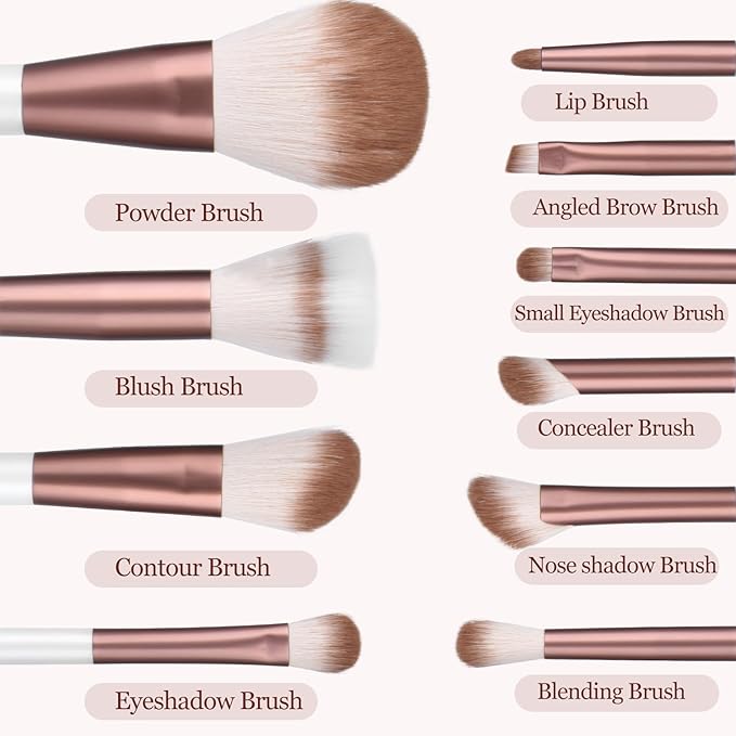 Makeup Brushes Set With Case 10Pcs White Makeup Brush Kit Foundation Eyeshadow Powder Blending Kabuki Eyebrow Eyelash Brushes Cosmetic Brush Travel Kit Gift (White+Brown)-Velvo Beauty