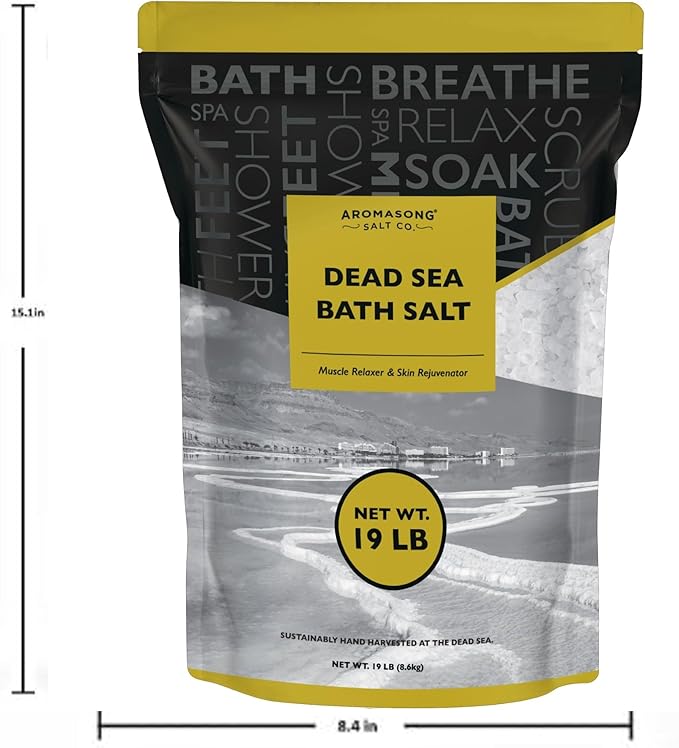Aromasong Dead Sea Salt - Spa Bath Salt - 19 Lbs Fine Grain Bulk - 100% Pure - Better Absorbing Than Epsom Salt - Soak for Women & Men for Skin Issues and to Relax Tired Muscles - Resealable Pack.-Velvo Beauty