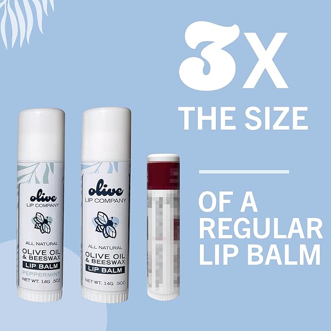 Hydrating Olive Oil and Peppermint Lip Balm with Mango Butter and Beeswax, 0.5 oz. Jumbo Tube, Clear Long Lasting Moisturizer for Dry, Cracked, Chapped Lips-Velvo Beauty