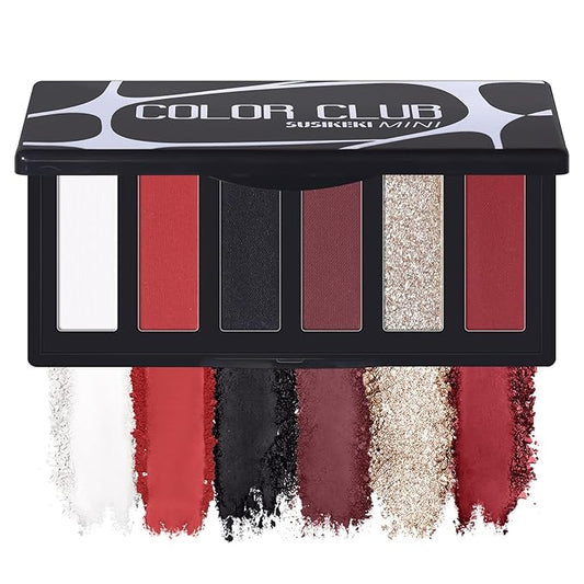 Red Eyeshadow Palette with Mirror Sliver Red Black Tones Matte Shimmer 6 Colors Mini Eye Shadow Pallet Travel Size Highly Pigmented for Joker Vampire Clown Goth Halloween Christmas Makeup-Velvo Beauty