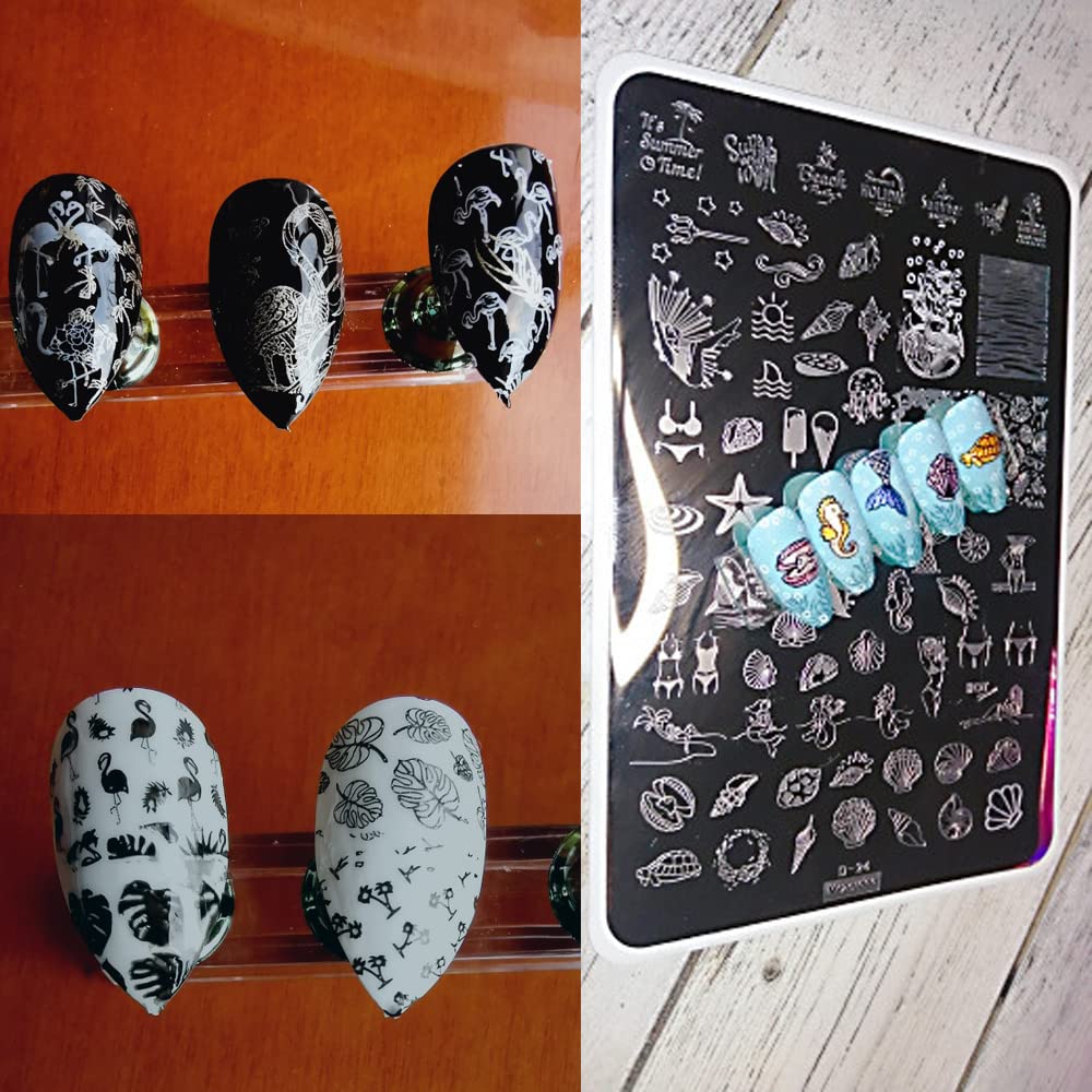 Summer Nail Art Stamping Plates Kit- 2pcs Mermaid Swan Nail Art Plate Templates Flamingo Flowers and Cute Ocean Animals Stamp Templates Set Nails DIY Design Gift for Women-Velvo Beauty