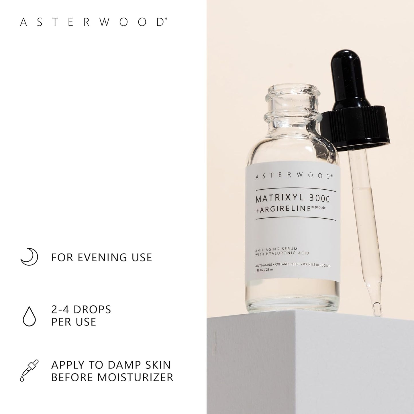 Asterwood Matrixyl 3000 + Argireline Serum with Hyaluronic Acid - Anti-Aging, Wrinkle Reducing, Collagen Boosting - Fragrance-Free - 2 Fl Oz-Velvo Beauty