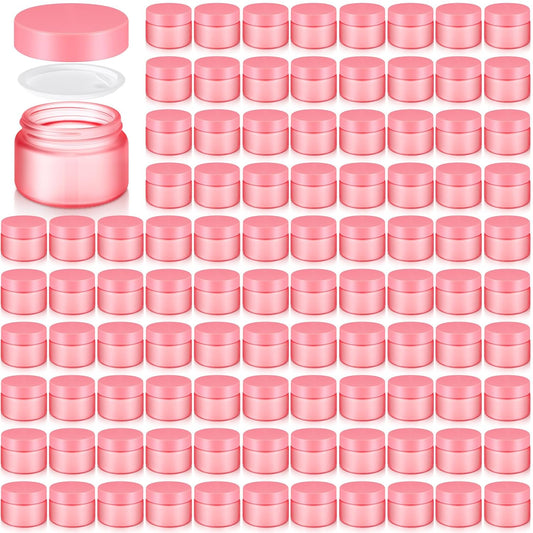 Domensi 100 Pcs 1 oz Glass Jars with Lids Bulk Round Glass Cosmetic Jars Lids 1 oz Small Travel Containers with Inner Liner for Lotions Powders Ointments Sample Cream (Pink,Pink)-Velvo Beauty