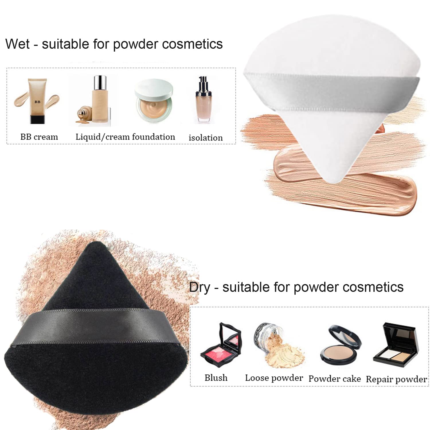 24 Pieces Powder Puff, Triangle Makeup Puff Cotton Powder Face Washable Body Powder Puff for Loose Powder Body Cosmetic Foundation Sponge Makeup Tool (8B8W8N)-Velvo Beauty