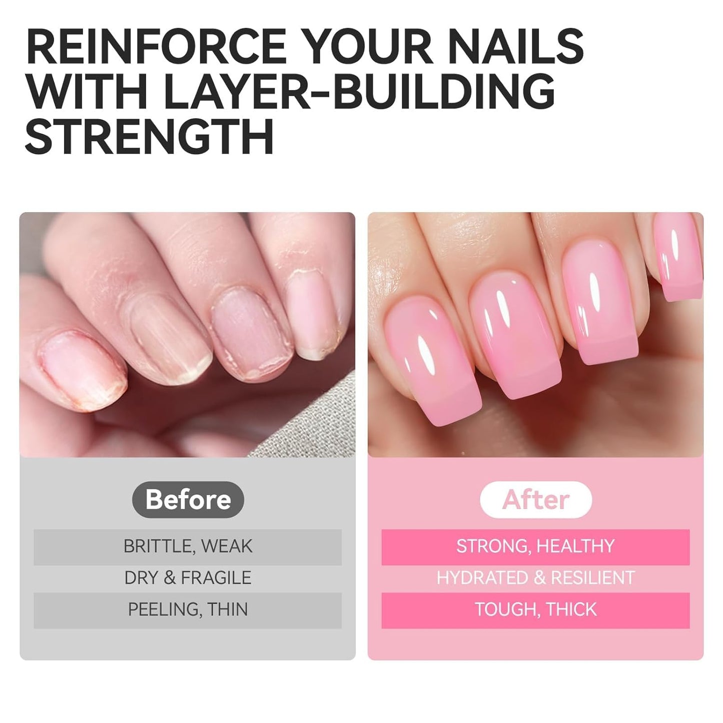 Nail Polish Strengthener and Growth Treatment: Pink Gelike EC 6 in 1 Natural Nail Hardener Extra Strong and Growth - Long Lasting Nail Repair for Damaged Nails - For Daily Work Home Salon-Velvo Beauty