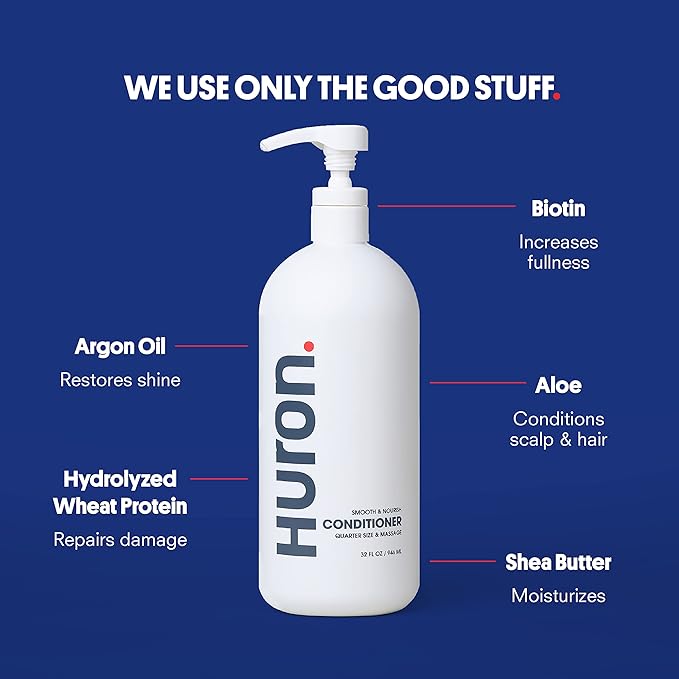 Huron Men’s Conditioner - Lightweight, Hydrating Conditioner - Eliminates Frizzy Hair, Moisturizes, & Restores Shine - Clean & Invigorating Scent - 100% Vegan Ingredients & Cruelty-Free - 32 Fl Oz-Velvo Beauty