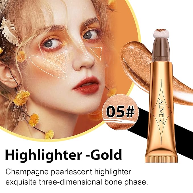 Liquid Highlighter Beauty Wand, Highlight Bronzer Stick with Cushion Applicator, Smooth Shimmer Finish, Lightweight Silky Cream Face Makeup Stick,Cruelty-free (Gold)-Velvo Beauty