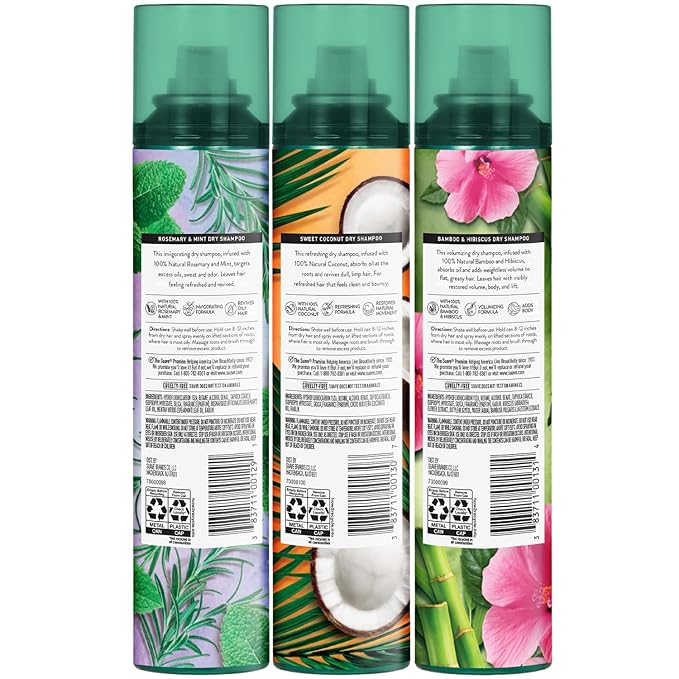 Suave+ Dry Shampoo Spray Variety 3-Pack – Invigorating Rosemary & Mint, Volumizing Bamboo & Hibiscus + Refreshing Sweet Coconut, 4.3 Oz Ea-Velvo Beauty