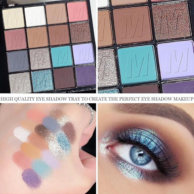 9 Colors Blue Champagne Gold Matte Shimmer Eyeshadow Palette for Eye Makeup,High Pigmented Silver Brown Eye Shadow Primers Powder Palet de sombras de ojos-Velvo Beauty