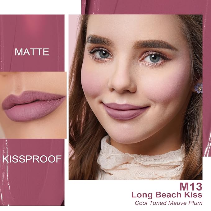 Oulac Matte Liquid Lipstick Mauve Pink Lip Gloss for Women, Long Lasting Lipstick Waterproof, No Transfer, Creamy High Pigmented Formula with Rose Oil, Vegan & Cruelty-Free, M13-Velvo Beauty