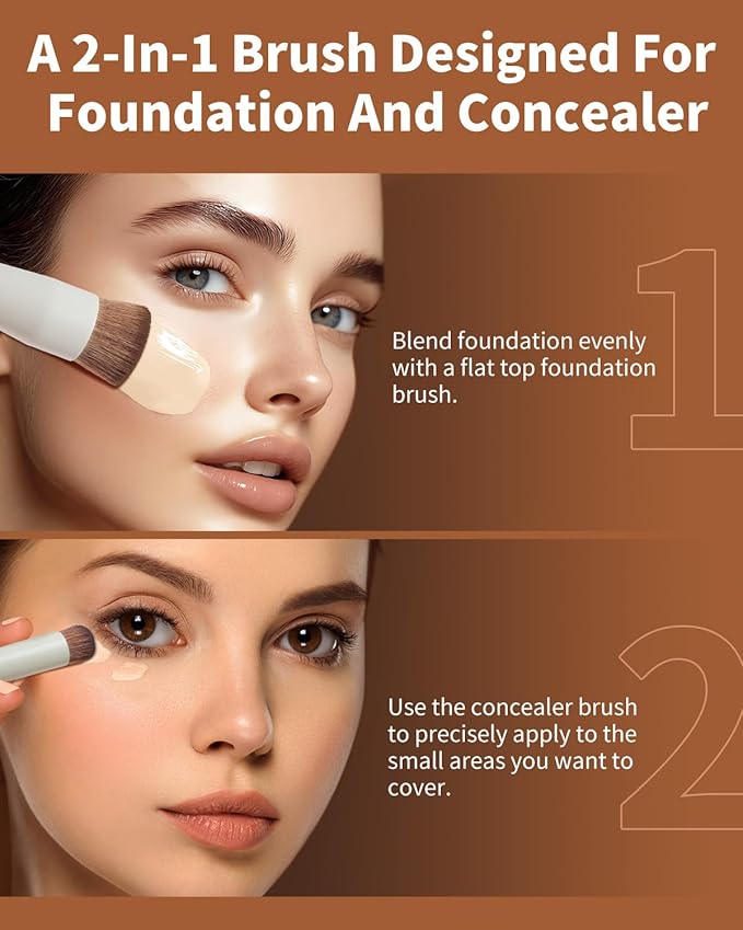 EIGSHOW Foundation and Concealer Brush, Dual Ended Makeup Brush For Flawless Foundation Coverage, Under Eye Concealer, Vegan & Cruelty-free (D110-Beige)-Velvo Beauty