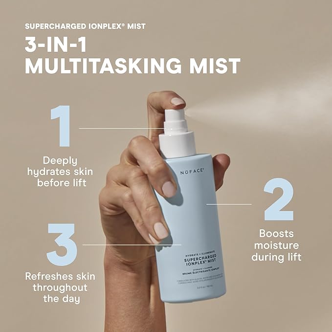 NuFACE Supercharged IonPlex Facial Mist - 3-in-1 Ultra-Fine Hydrating Face Mist & Pore Minimizer with Hyaluronic Acid + IonPlex Technology to Lock in Moisture and Enhance Microcurrent Treatment (5 oz)-Velvo Beauty