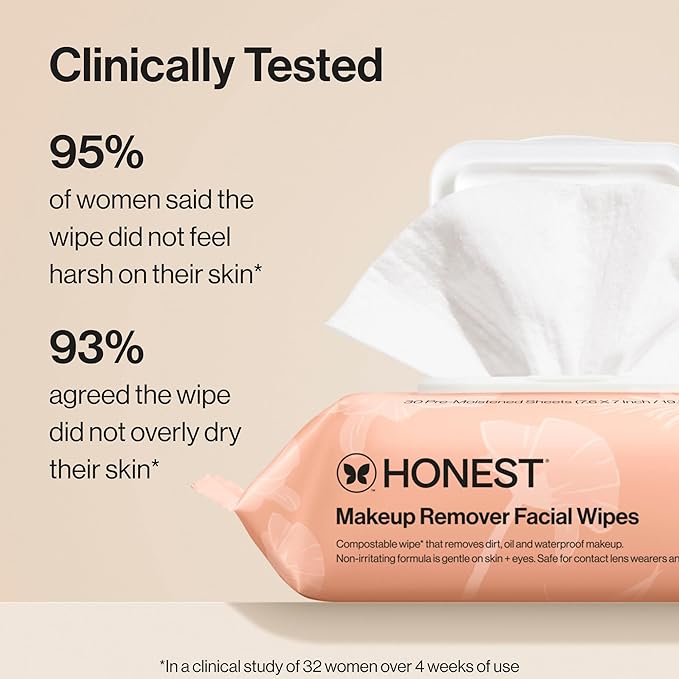 Honest Beauty Fragrance Free Cleansing Makeup Remover Facial Wipes | Plant Based, Hypoallergenic, Gentle for Sensitive Skin | 30 Count-Velvo Beauty