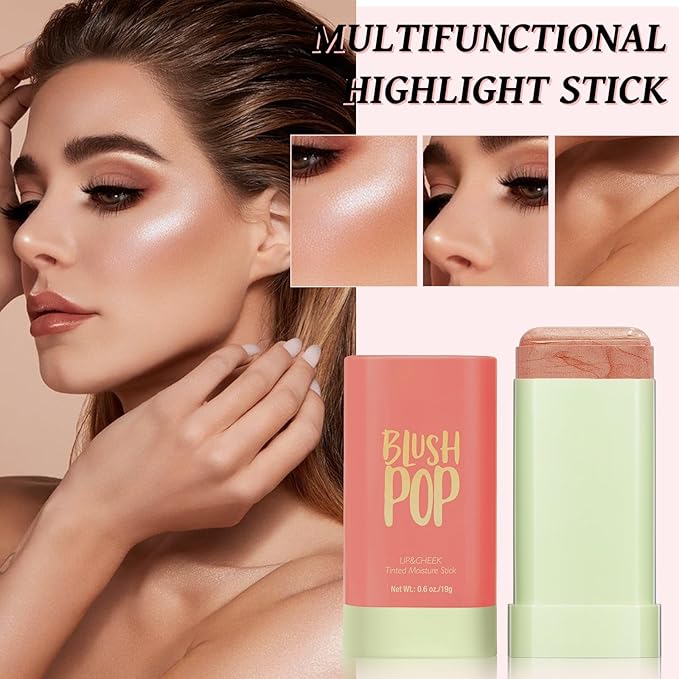 Highlighter Makeup Stick - Blush Highlighters Makeup Stick for Face & Body, Natural Silky Shimmer Highlight, Bendable Long Lasting Highlighter Wand, Cream Korean Highlighter (Soft Pink)-Velvo Beauty