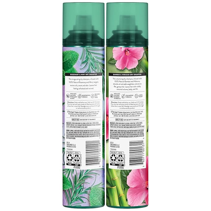 Suave+ Dry Shampoo Spray Variety 2-Pack – Invigorating Rosemary & Mint + Volumizing Bamboo & Hibiscus, 4.3 Oz Ea-Velvo Beauty