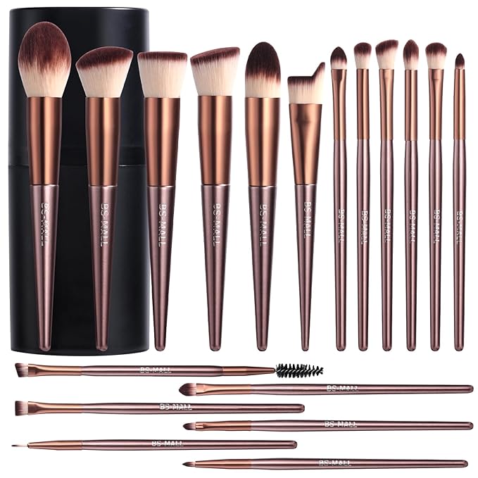 BS-MALL Makeup Brush Set 18 Pcs Premium Synthetic Foundation Powder Concealers Eye shadows Blush Makeup Brushes with black case (B-Brown)-Velvo Beauty