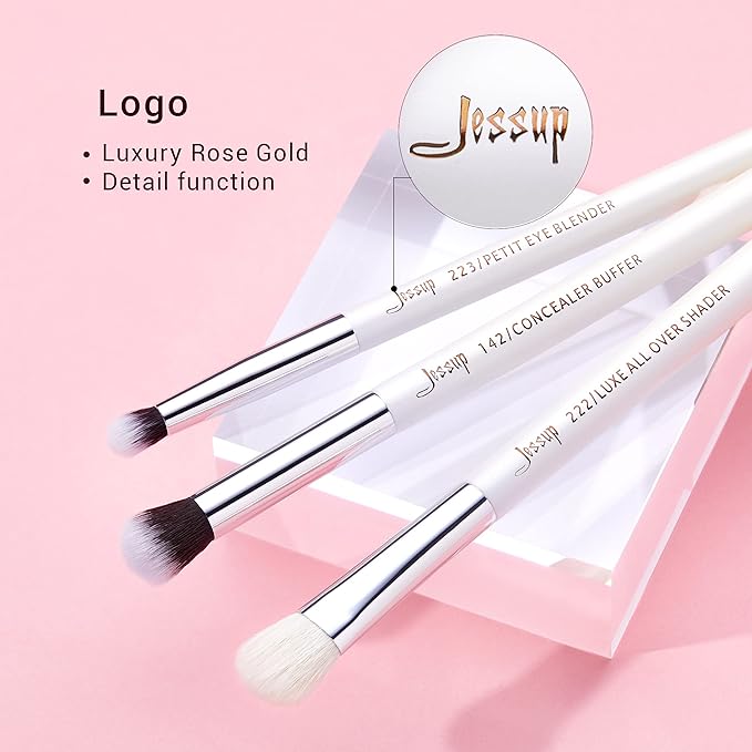 Jessup Small Eye Makeup Brush Set Professional 15pcs White/Silver Premium Natural-synthetic Eye Shadow Blending Concealer Eye & Brow Liner Brushes, T237-Velvo Beauty